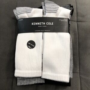 Kenneth Cole Socks Men's Shoe Size 8-12 White Gray Black Ribbed Crew 6-Pairs New